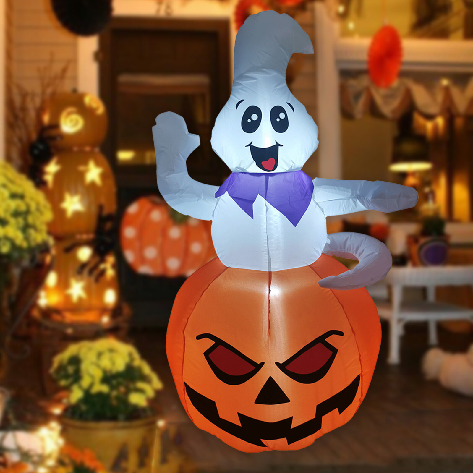 6 Foot Inflatable Halloween high quality Decoration Ghost With Pumpkin LED Halloween Decor